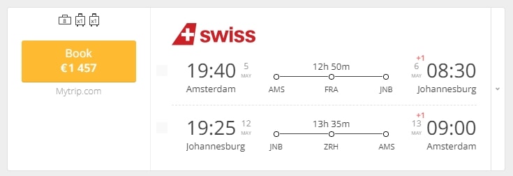 In Swiss BUSINESS CLASS to South Africa for only €1,457 (round-trip)
