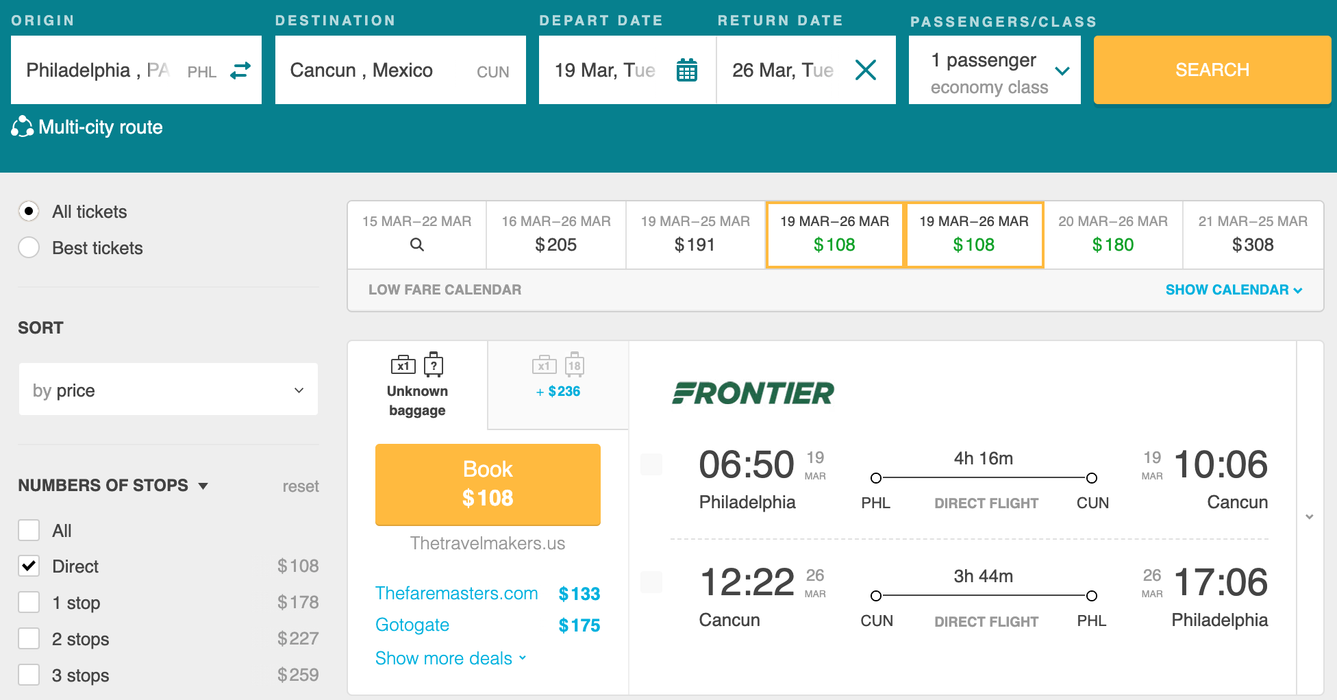 Philadelphia to Cancun